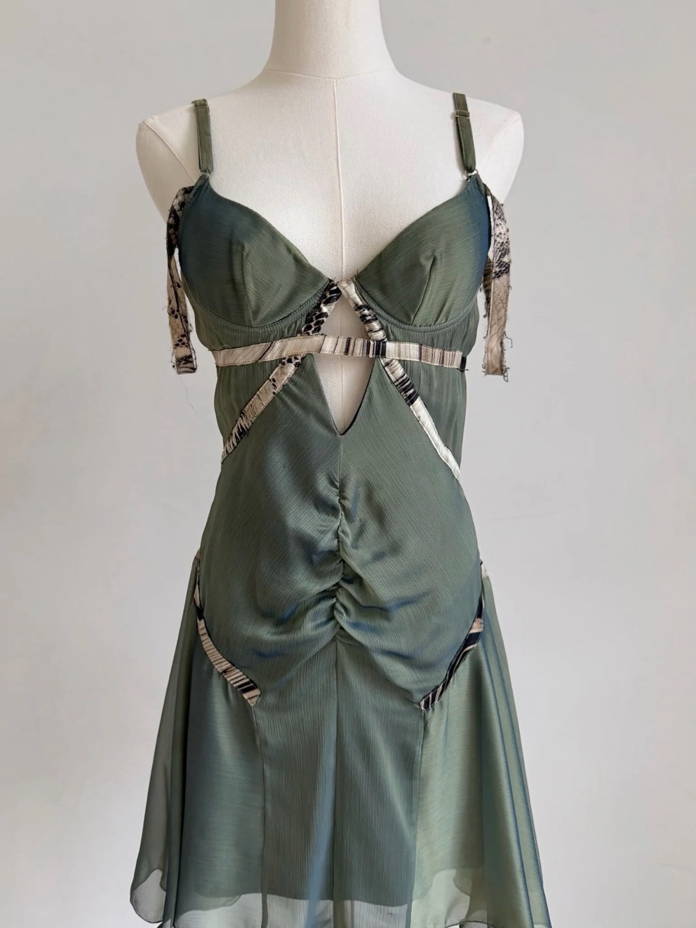 Roberto Just Cavalli Vintage Olive Green Iridescent Silk Mini Dress size 40 - Picture 2 of 8